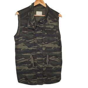 Caslon Womens Green Camoflauge Cotton Tencel Cargo Utility Vest Size Medium